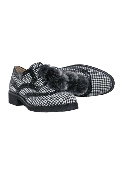 Current Boutique-Sam Edelman - Black & White Lace-Up Oxford-Style Heeled Loafers w/ Pom-Poms Sz 8