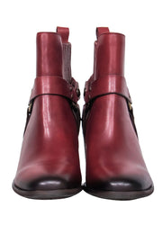 Current Boutique-Sam Edelman - Burgundy Leather Block Heel Ankle Booties w/ Buckle Design Sz 6.5