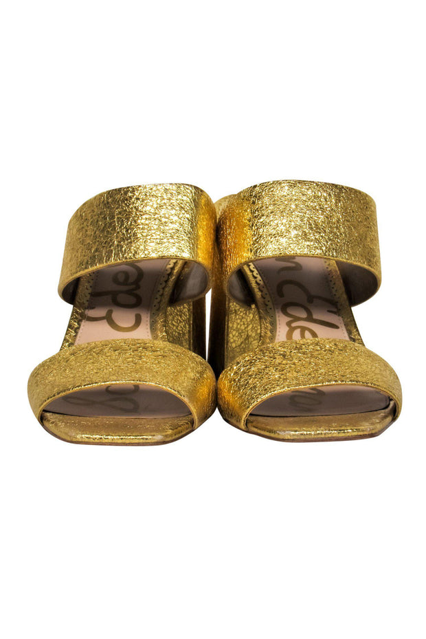 Current Boutique-Sam Edelman - Gold Crinkled Block Heel Mules Sz 9