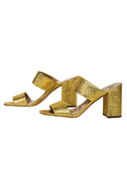 Current Boutique-Sam Edelman - Gold Crinkled Block Heel Mules Sz 9