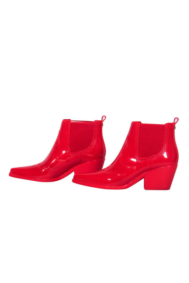 Current Boutique-Sam Edelman - Red Rubber Western-Style Short Heeled Rain Boots Sz 6