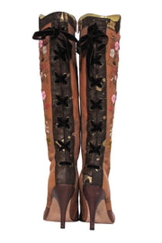Current Boutique-Sam Edelman - Tan Leather & Suede Embroidered Knee High Western-Style Boots Sz 6