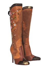 Current Boutique-Sam Edelman - Tan Leather & Suede Embroidered Knee High Western-Style Boots Sz 6