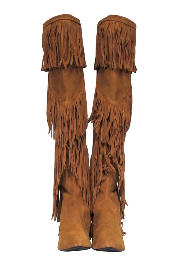 Current Boutique-Sam Edelman - Tan Suede Fringed Over-the-Knee Boots Sz 10
