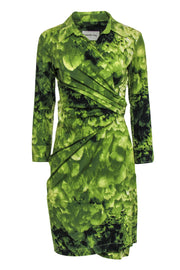 Current Boutique-Samantha Sung - Green Cotton Forest Print Collared Wrap Dress Sz 8