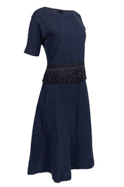 Current Boutique-Samuji - Navy Blue Linen Dress w/ Fringe Waist Sz M