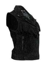 Current Boutique-Sanctuary - Black Suede Vest w/ Fringe Sz XS