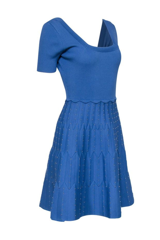 Current Boutique-Sandro - Baby Blue Square Neck A-Line Dress w/ Studs Sz 6
