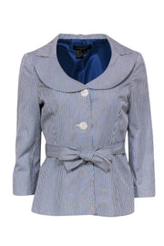 Current Boutique-Sandro - Black, Blue & White Striped Cotton Blazer w/ Rounded Collar Sz S