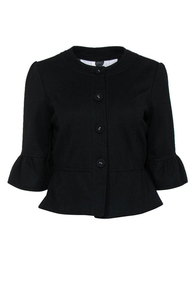 Current Boutique-Sandro - Black Button-Up Quarter Bell Sleeve Jacket Sz PM