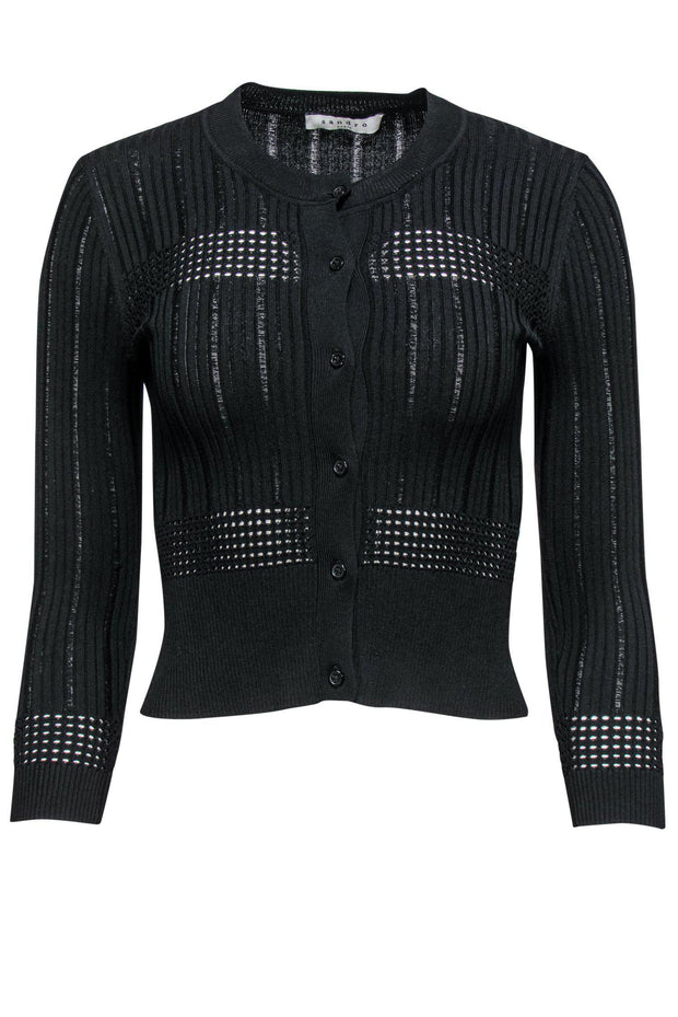 Current Boutique-Sandro - Black Button-Up Ribbed Cardigan Sz XS