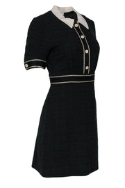 Current Boutique-Sandro - Black Cotton Blend Tweed A-Line Dress w/ Collar Sz S