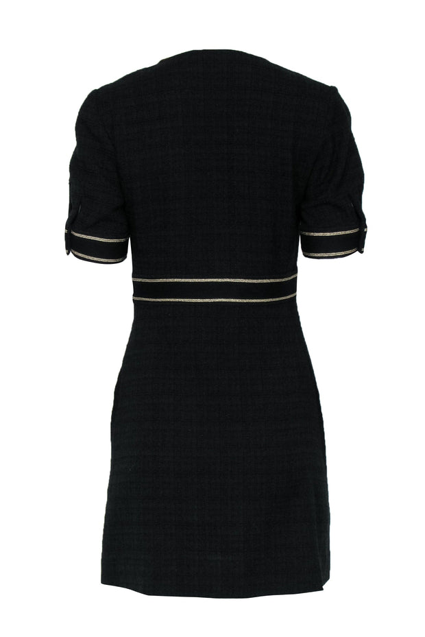 Current Boutique-Sandro - Black Cotton Blend Tweed A-Line Dress w/ Collar Sz S