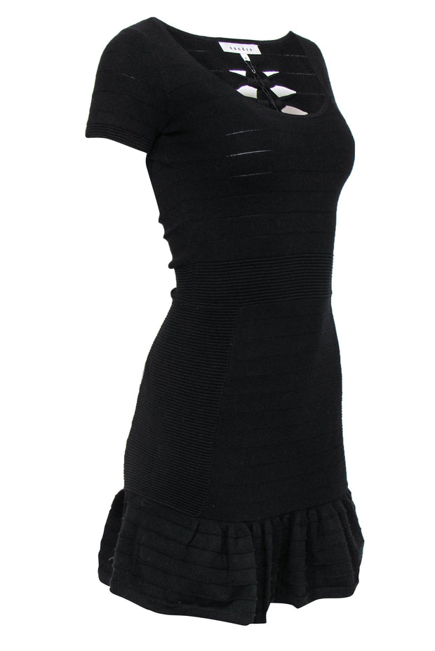 Current Boutique-Sandro - Black Cotton Short Sleeve Dress Sz S