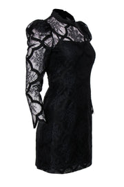 Current Boutique-Sandro - Black Floral Lace & Embroidered Puff Sleeve Sheath Dress Sz 4