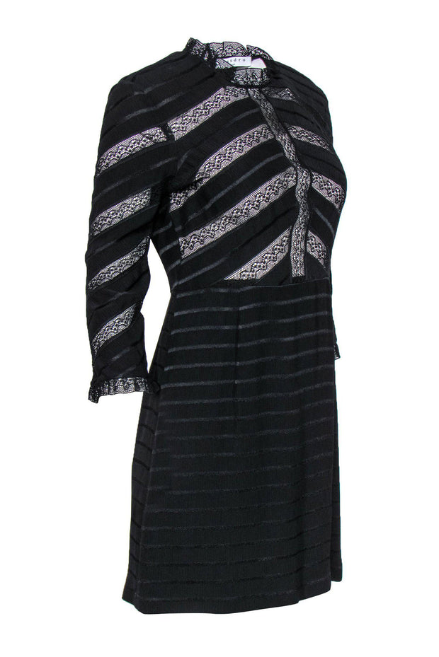 Current Boutique-Sandro - Black Lace Mini Striped Dress Sz 2