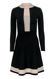 Current Boutique-Sandro - Black Long Sleeve Fit & Flare Dress w/ Crochet Trim Sz 4