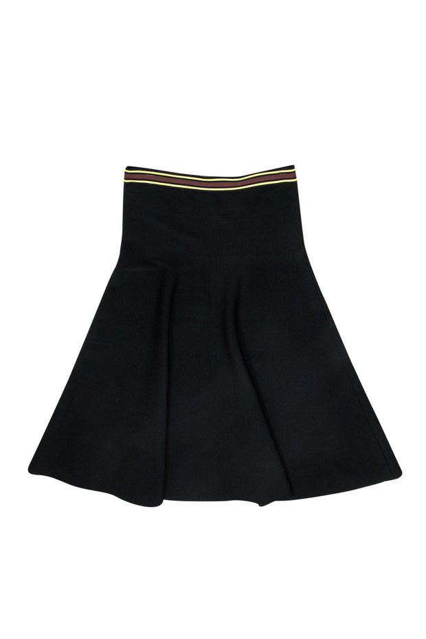 Current Boutique-Sandro - Black Midi Bandage Skirt w/ Contrast Waistband Sz L