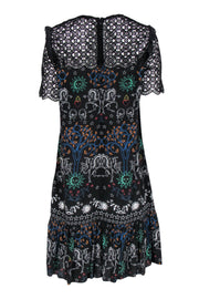 Current Boutique-Sandro - Black & Multicolored Bohemian Print Shift Dress w/ Lace Trim Sz M