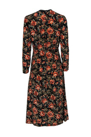 Current Boutique-Sandro - Black & Multicolored Floral Print Silk Midi Dress w/ Lace Trim Sz S