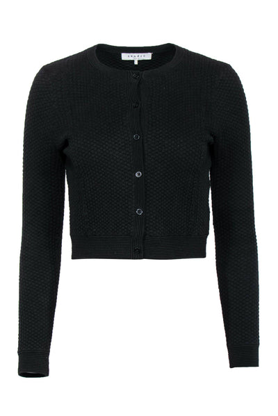 Current Boutique-Sandro - Black Quilted Cropped Button-Up Cardigan Sz S
