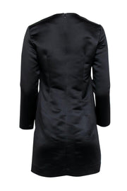 Current Boutique-Sandro - Black Satin Shift Dress w/ Plunge Mesh Neckline Sz S