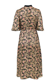 Current Boutique-Sandro - Black, Tan, & Pink Print Short Sleeve Maxi Dress Sz 4
