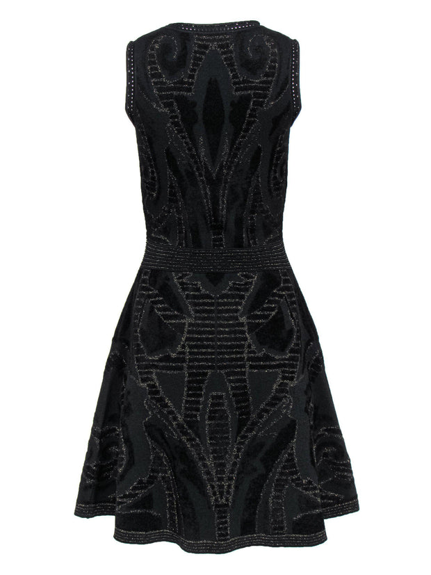 Current Boutique-Sandro - Black Textured Metallic Patterned Dress Sz M