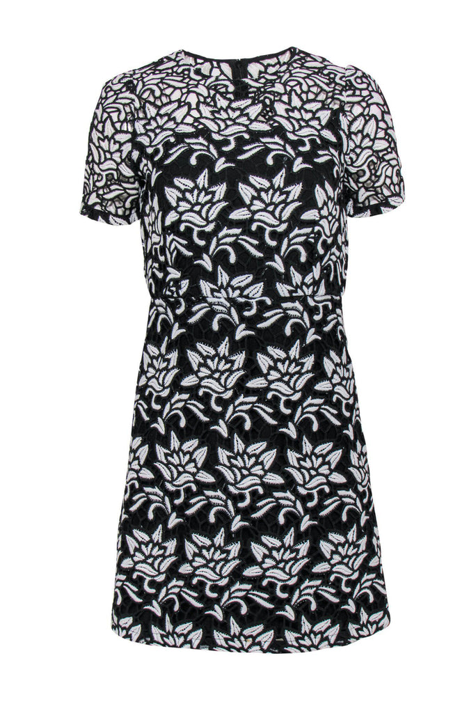 Sandro - Black & White Floral Lace Short Sleeve Sheath Dress Sz 2