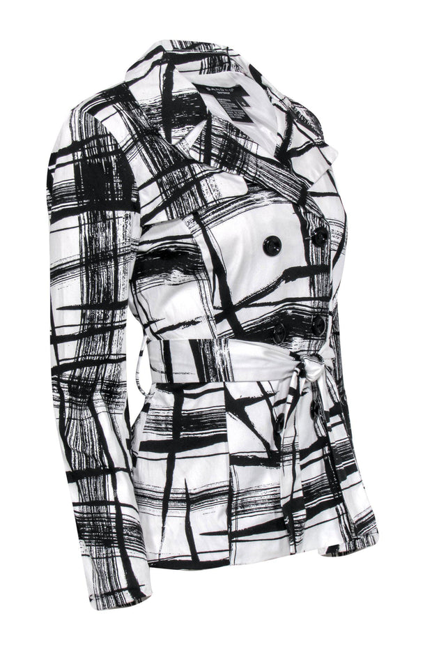 Current Boutique-Sandro - Black & White Printed Trench-Style Jacket Sz S