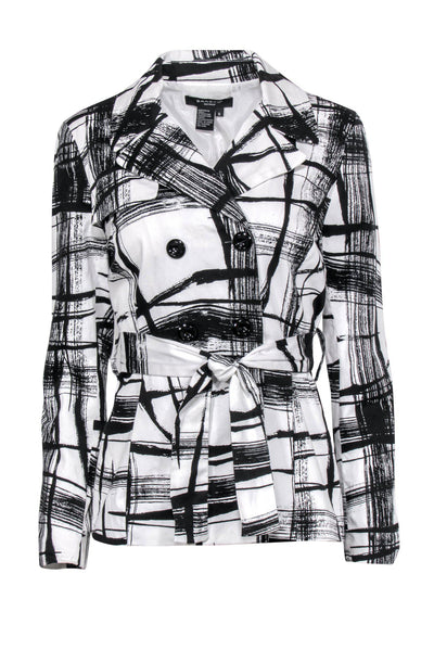 Current Boutique-Sandro - Black & White Printed Trench-Style Jacket Sz S