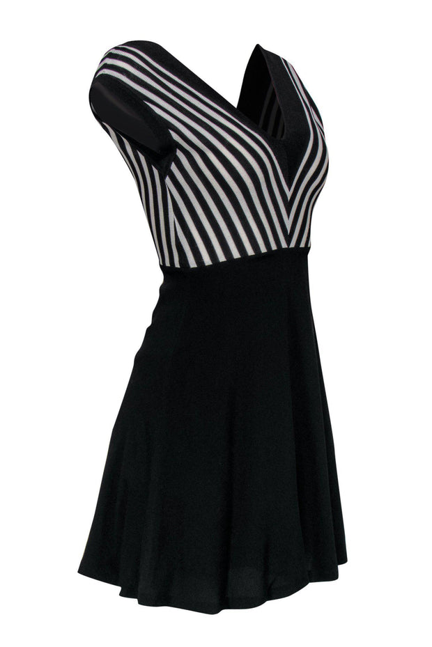 Current Boutique-Sandro - Black & White Striped V-Neck Dress Sz S