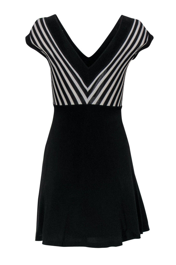 Current Boutique-Sandro - Black & White Striped V-Neck Dress Sz S