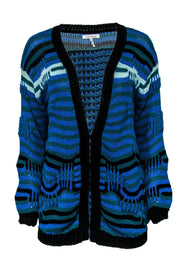 Current Boutique-Sandro - Blue & Green Striped Cardigan w/ Accent Stitching Sz S