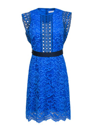 Current Boutique-Sandro - Blue Lace Short Sleeve Dress w/ Belt Sz S