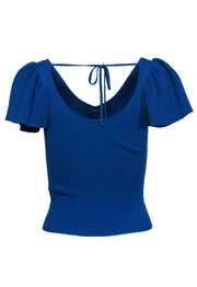 Current Boutique-Sandro - Blue Ribbed Flutter Sleeve Top Sz S