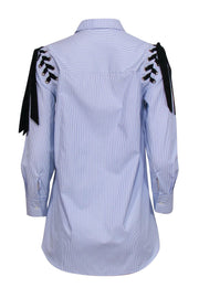 Current Boutique-Sandro - Blue & White Pinstriped Button-Up Blouse w/ Lace-Up Shoulders Sz S