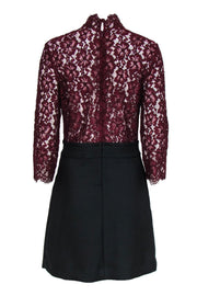 Current Boutique-Sandro - Burgundy & Black Mini Dress w/ Sheer Lace Sz 2