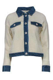 Current Boutique-Sandro - Cream Knit Button-Up Jacket w/ Denim Trim Sz 4