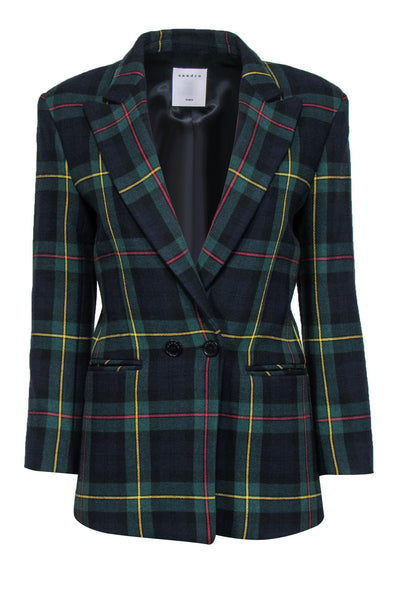 Current Boutique-Sandro - Dark Green Plaid Double Breasted Blazer Sz 4