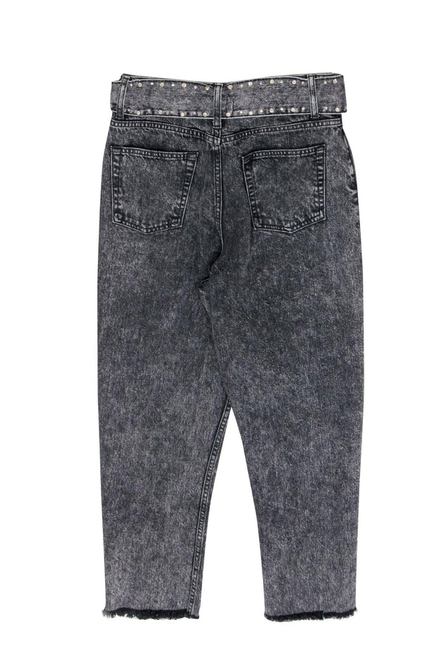 Current Boutique-Sandro - Dark Grey High Rise Paperbag Straight Leg Jeans w/ Embellished Belt Sz 4