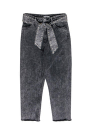 Current Boutique-Sandro - Dark Grey High Rise Paperbag Straight Leg Jeans w/ Embellished Belt Sz 4