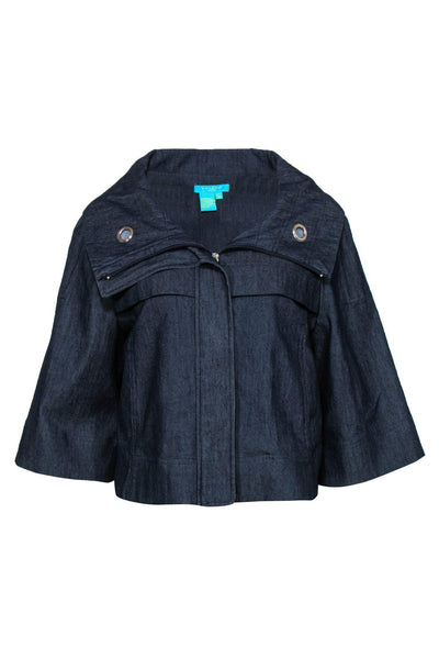Current Boutique-Sandro - Dark Wash Denim Cropped Zip-Up Jacket Sz M