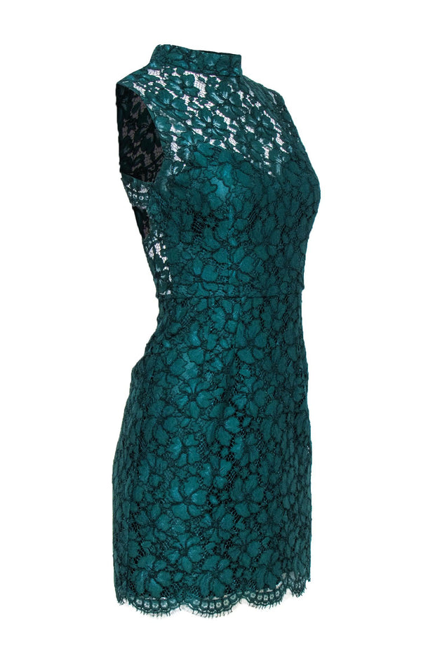 Current Boutique-Sandro - Forest Green Lace Sheath Dress w/ Open Back Sz 4