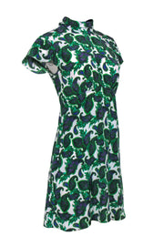 Current Boutique-Sandro - Green, Purple & White Paisley & Floral Print A-Line Dress w/ Back Cutout Sz 2