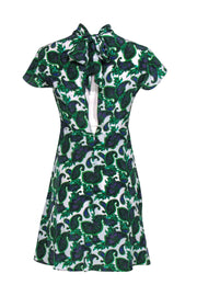 Current Boutique-Sandro - Green, Purple & White Paisley & Floral Print A-Line Dress w/ Back Cutout Sz 2