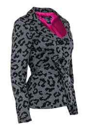 Current Boutique-Sandro - Grey & Black Leopard Print Button-Up Belted Jacket Sz S