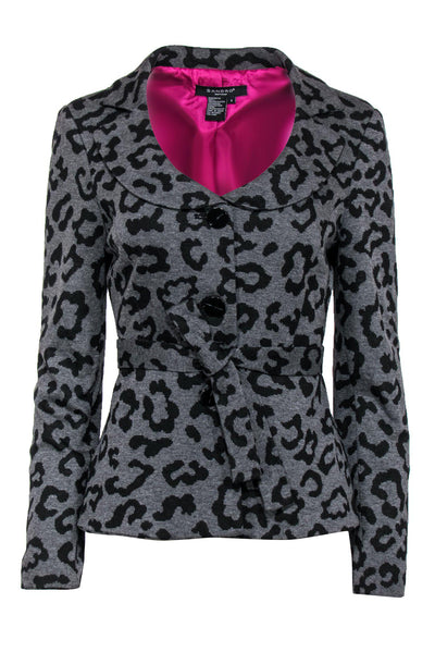 Current Boutique-Sandro - Grey & Black Leopard Print Button-Up Belted Jacket Sz S