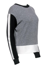 Current Boutique-Sandro - Grey, Black & White Colorblocked Crewneck Sweater Sz 2