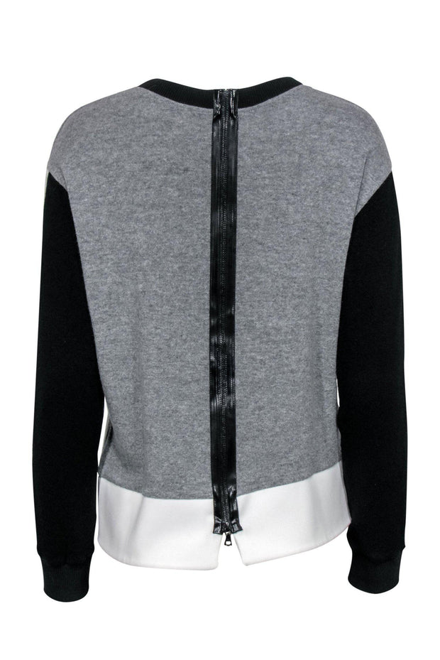 Current Boutique-Sandro - Grey, Black & White Colorblocked Crewneck Sweater Sz 2